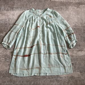 Poetry Tunic Top Womens 10 Mint & Brown Silk Lagenlook Popover Flowy Semi Sheer